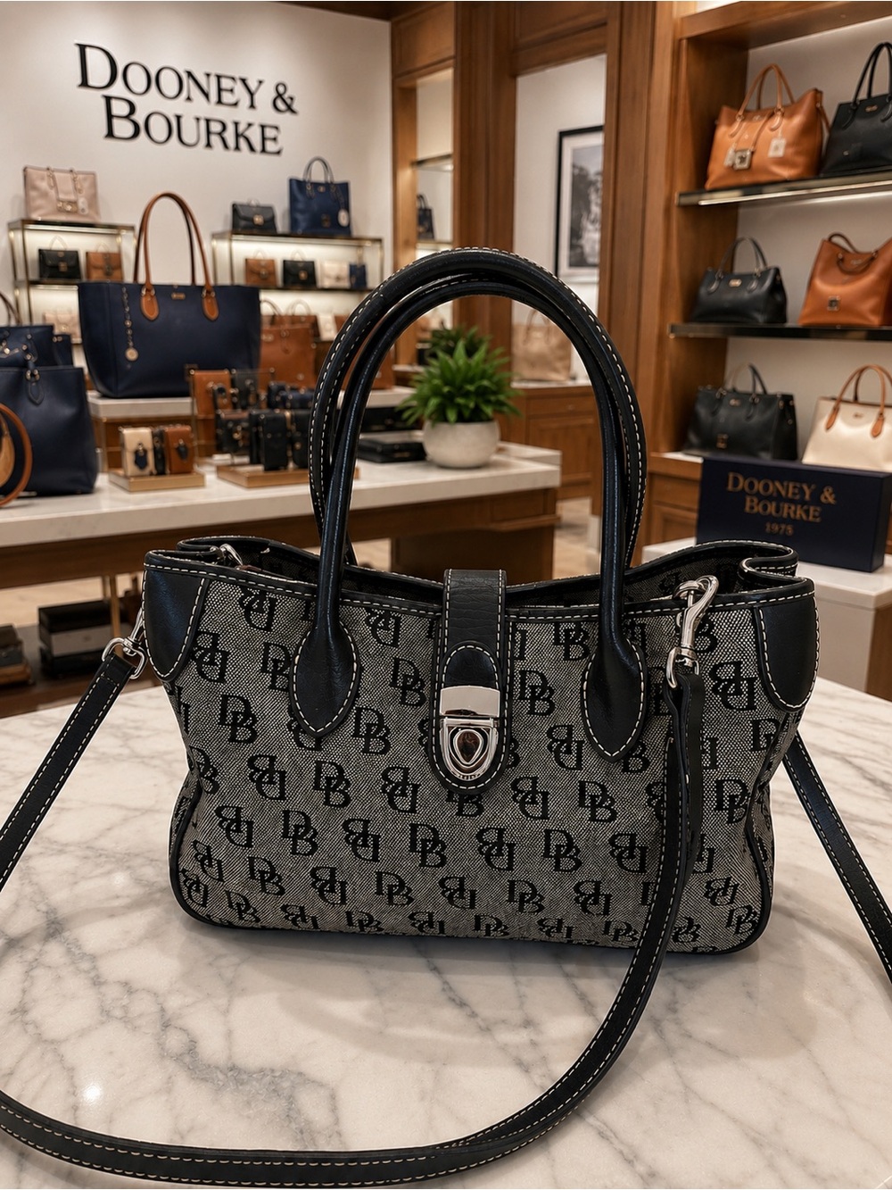 Dooney & Bourke Black & Gray Signature Logo Satchel